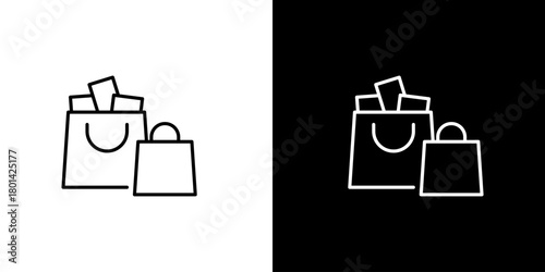 Modern minimalist line icon of shopping bags with products, perfect for e-commerce, retail, purchases, and consumer experience interface designs
