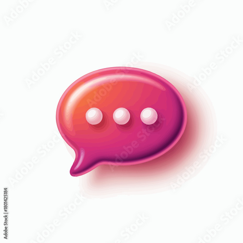 Glossy pink speech bubble with three dots representing conversation or messaging