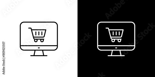 Online Shopping Cart Icon Digital Display with Shopping Cart, E-commerce, Purchasing on the Web