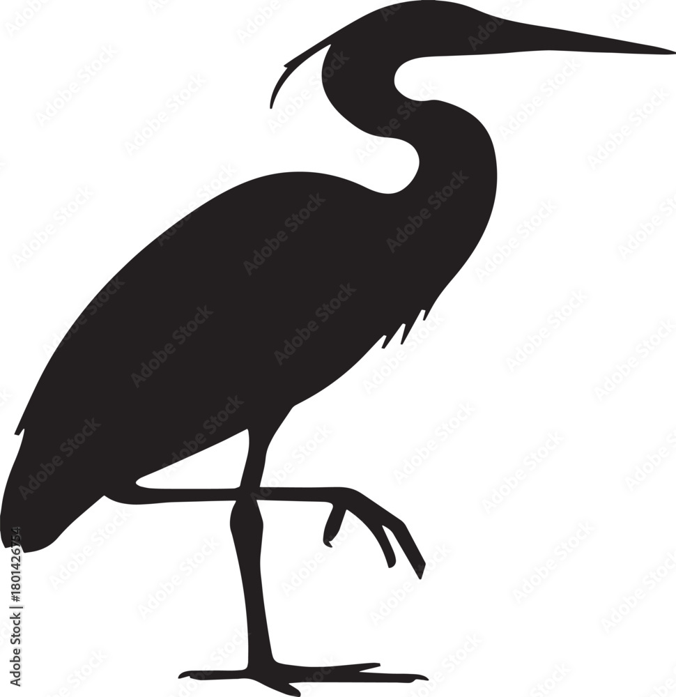 Fototapeta premium Heron bird illustration on a white background with a beach and sky theme