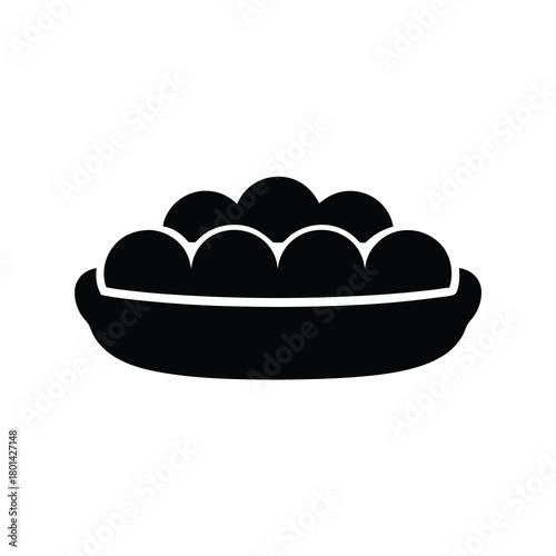 Stylized graphic of a serving bowl filled with food