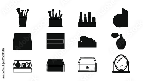 Beauty products and makeup accessories vector icons collection