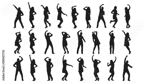 Dancing people silhouettes vector illustration and background