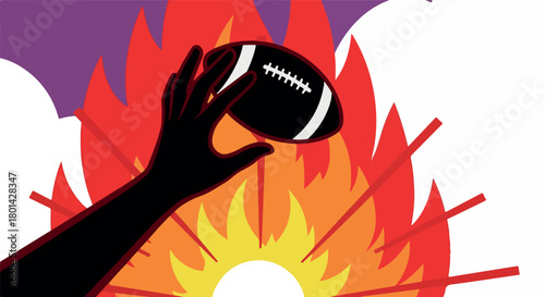 Football catch with flames and abstract background