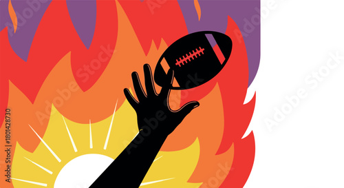 Football in flames with a hand silhouette
