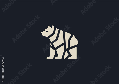 A modern geometric bear logo made with clean angular lines and strong symmetrical shapes, symbolizing power, stability, and confidence, designed as a bold creative vector concept