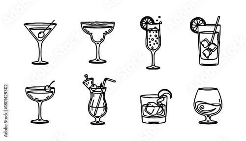 Cocktail drawing line art collection vector illustration