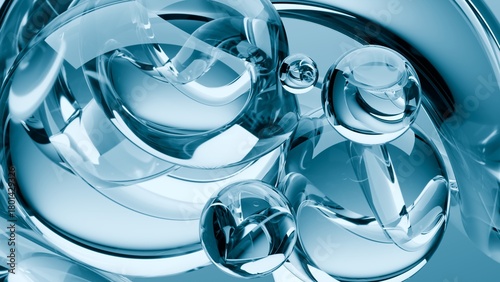 Abstract glass blue balls. Chaotic scatter spheres. Festive party wallpaper. .