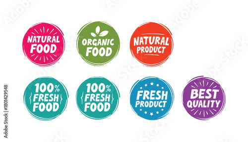Natural organic food product labels fresh quality vector set