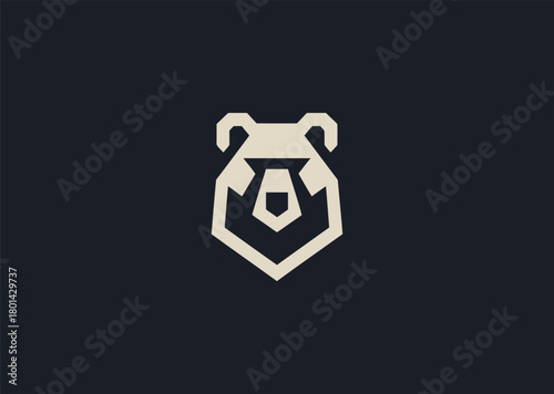 A modern geometric bear logo made with clean angular lines and strong symmetrical shapes, symbolizing power, stability, and confidence, designed as a bold creative vector concept