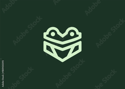 A unique geometric frog logo composed of faceted polygonal shapes and structured line patterns, conveying adaptability, nature, and energy, designed as a modern minimalist vector illustration concept