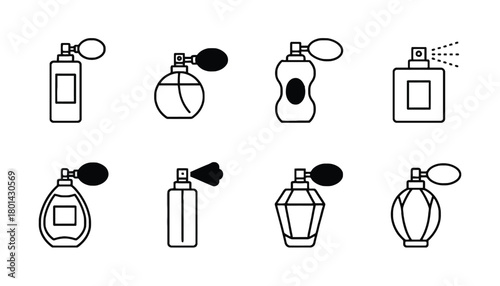 Perfume bottles vector set fragrance containers outline icons