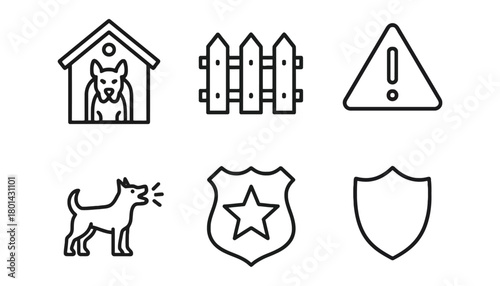 Dog security icons set vector illustration outline style art