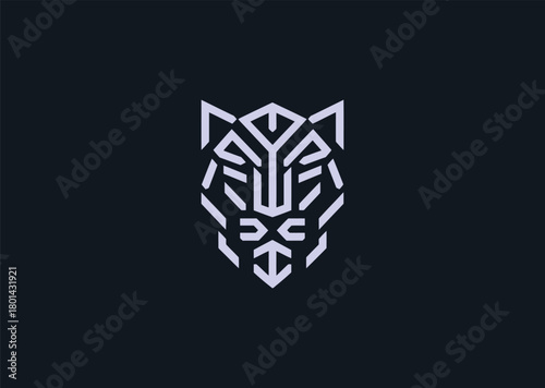 A sleek geometric panther logo built from sharp angular forms and smooth interconnected lines, representing agility, stealth, and precision, crafted as a contemporary creative vector design