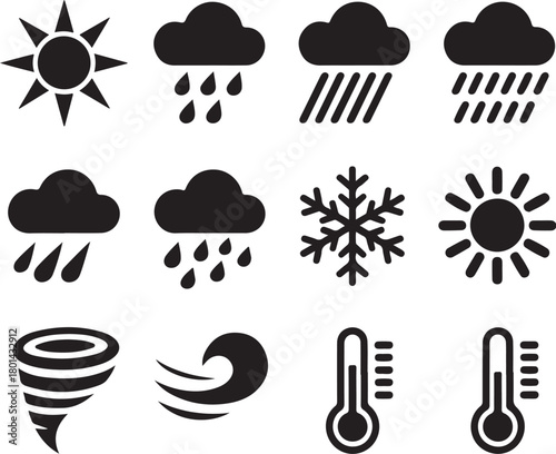 Weather forecast icons showing sun, rain and snow