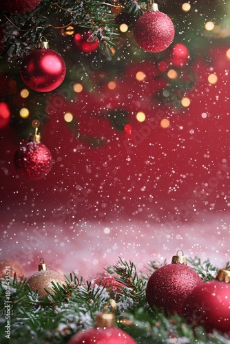 Colorful Christmas decorations and snowflakes create a festive atmosphere in cozy holiday vertical background. New Year celebration.