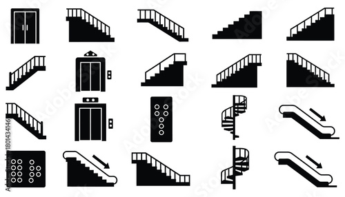 Find vector icons of stairs elevators and escalators isolated