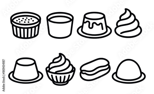 Silhouette icons of various desserts including pudding and cupcake