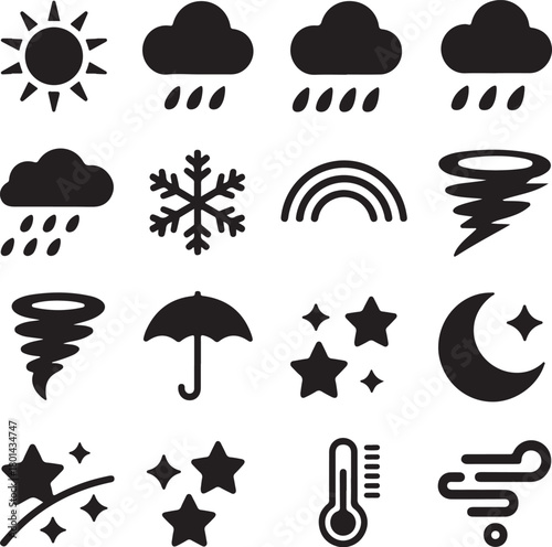Diverse weather icon set for app interface design