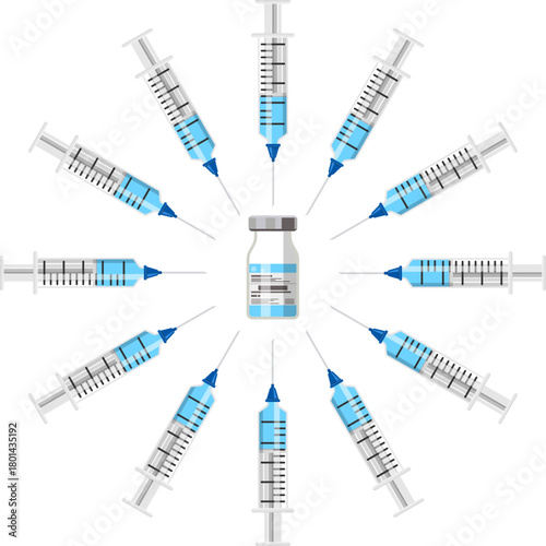 plastic medical syringe and vial icon