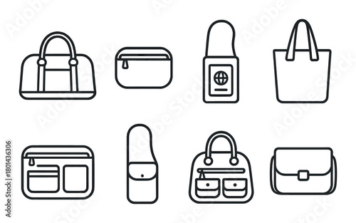 Stylish bag collection icons on dark background
