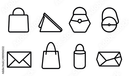 Minimalist handbag icons set on black background