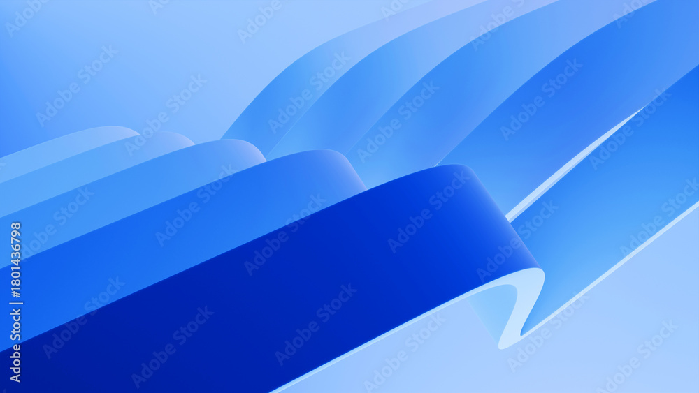 Fototapeta premium Abstract wavy curved 3d render. Blue soft layers of plastic with lines, folds, ruffles. Modern wallpaper, texture pattern.