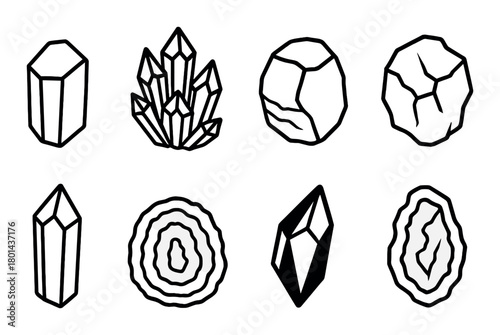 Vector set of gemstone illustrations on dark background