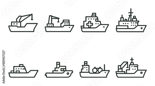 Black silhouette icons of various ships and boats on gradient background