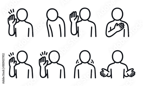 Minimalist line illustrations of diverse facial expressions and gestures