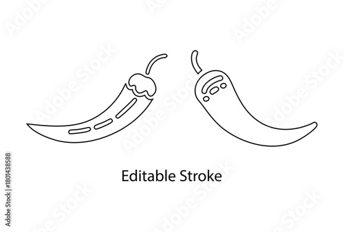 hot chili pepper editable stroke icon set, spicy chili pepper vector line icon illustration