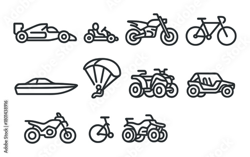 Outlined silhouettes of various transport modes on dark background