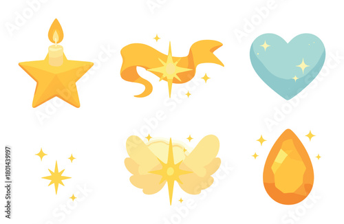 Glowing candle star and radiant elements on golden background