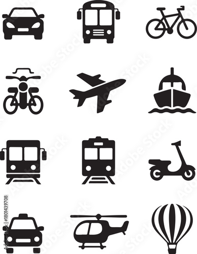 Transportation icons for travel and commuting use