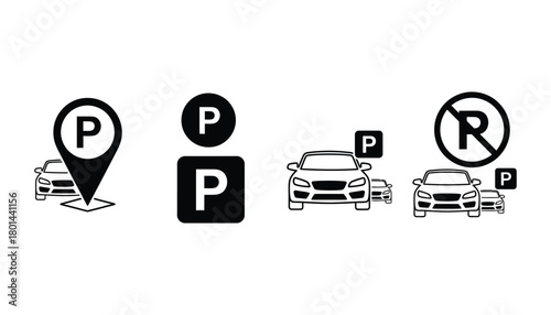 Find parking spot car parking location sign and no parking icon
