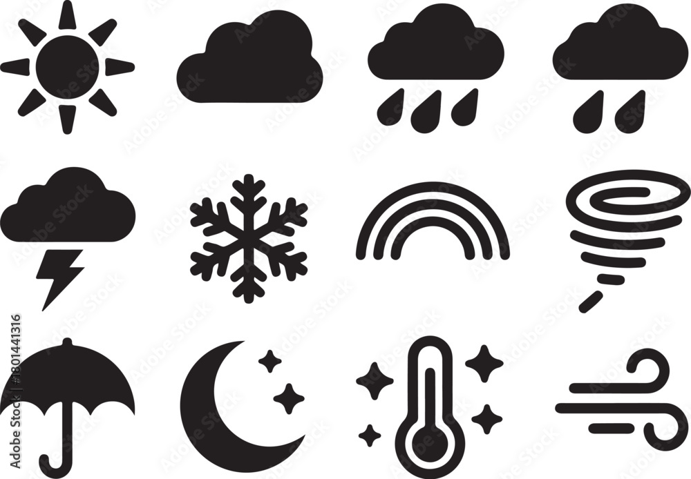 Obraz premium Weather icons set for forecasts and climate information