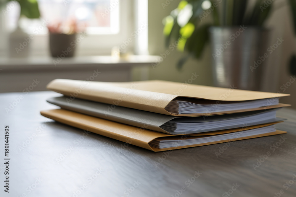 Fototapeta premium Folders with papers are lying on the desk in the office.