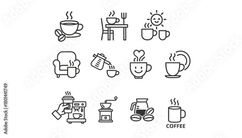 Coffee icons set vector illustration morning coffee break time