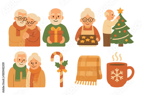 Elderly caucasian couple celebrating christmas with gifts and holiday baking