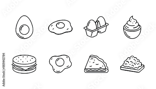 Breakfast food outline icons eggs burger pancake and more vector