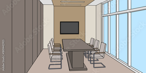Meeting room office graphic color interior sketch illustration vector 