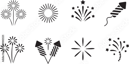 Diverse festive fireworks explode, offering unique celebratory display of pyrotechnics and bursting joy, transparent