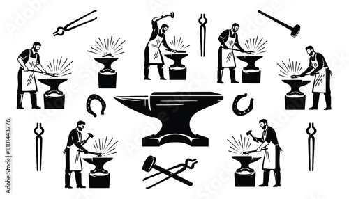 Blacksmithing art vector illustration blacksmith tools design