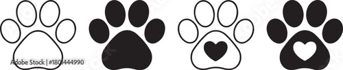 Four paw prints in black and white display an adorable heart design