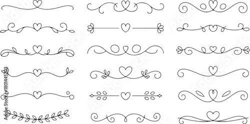 Hearts and flourishes create elegant divider lines across a transparent backdrop, perfect for adding detail