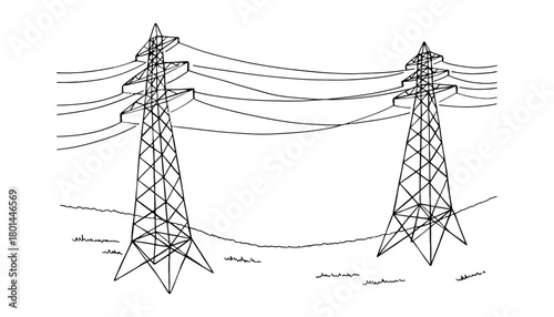 Power lines sketch illustration transmission towers drawing