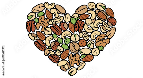 Heart shape made of assorted nuts and seeds