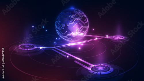 Futuristic Global Circuit Network Background: Data Connection and Social Technology Flow