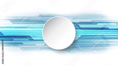 High-Speed Abstract Technology Background: Clean White Circle Frame with Blue Digital Data Lines