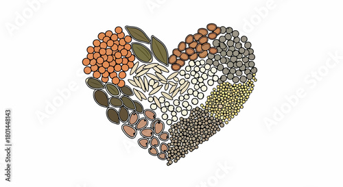 Healthy grains and seeds heart shape with transparent background